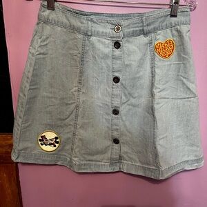 Disney Light Blue A-Line Skirt with Mickey Mouse Patches